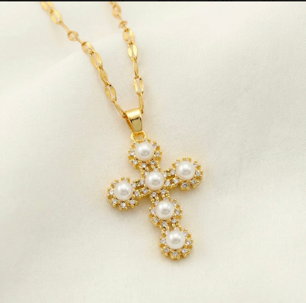 Pearl Radiance Cross Necklace