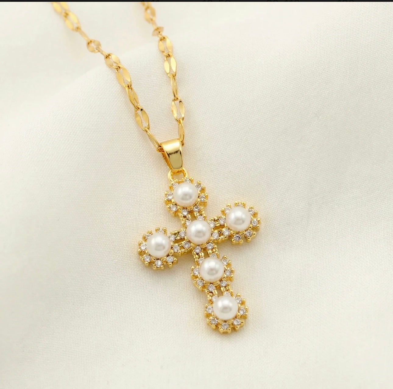 Pearl Radiance Cross Necklace
