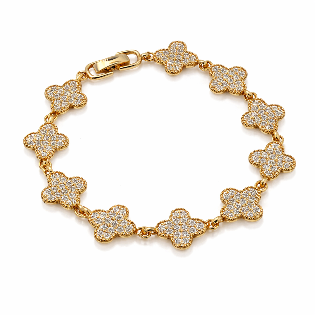 Gold Plated 14K – B001

Clover Pavé Bracelet