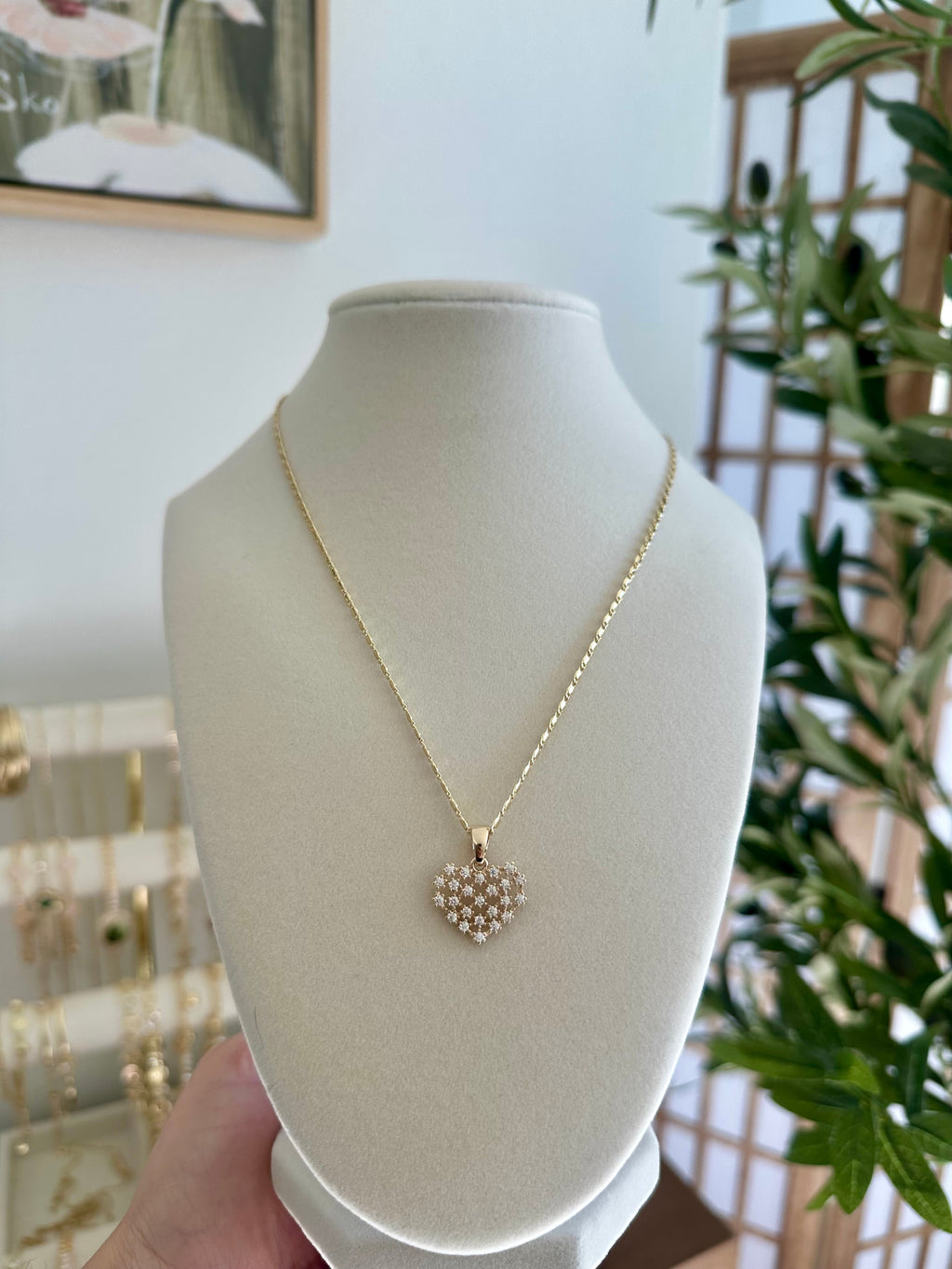 Gold Plated 14k – Crystal Heart Cluster Pendant Set with Earrings