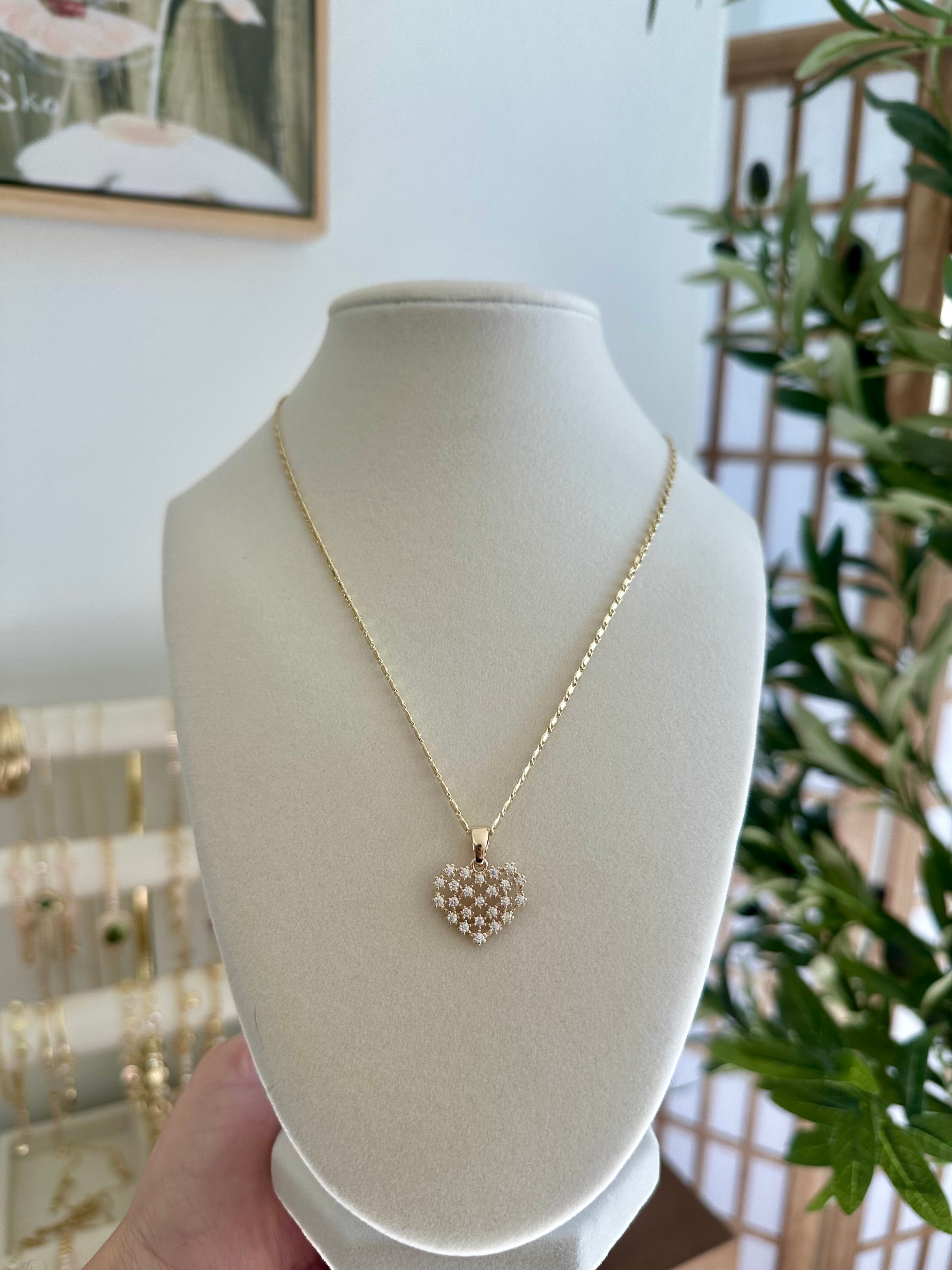 Gold Plated 14k – Crystal Heart Cluster Pendant Set with Earrings