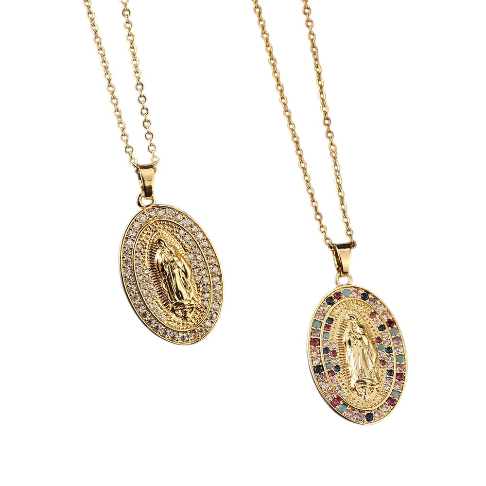 Virgin Mary Oval Pendant Necklace – 18k Gold Plated