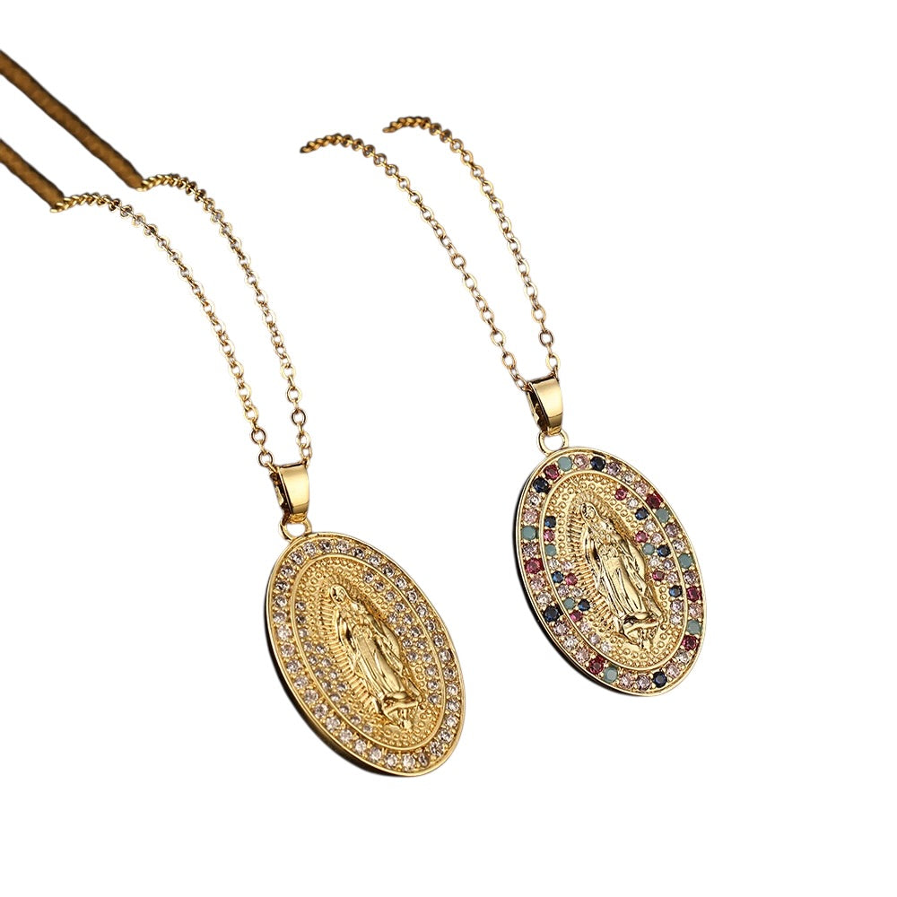 Virgin Mary Oval Pendant Necklace – 18k Gold Plated