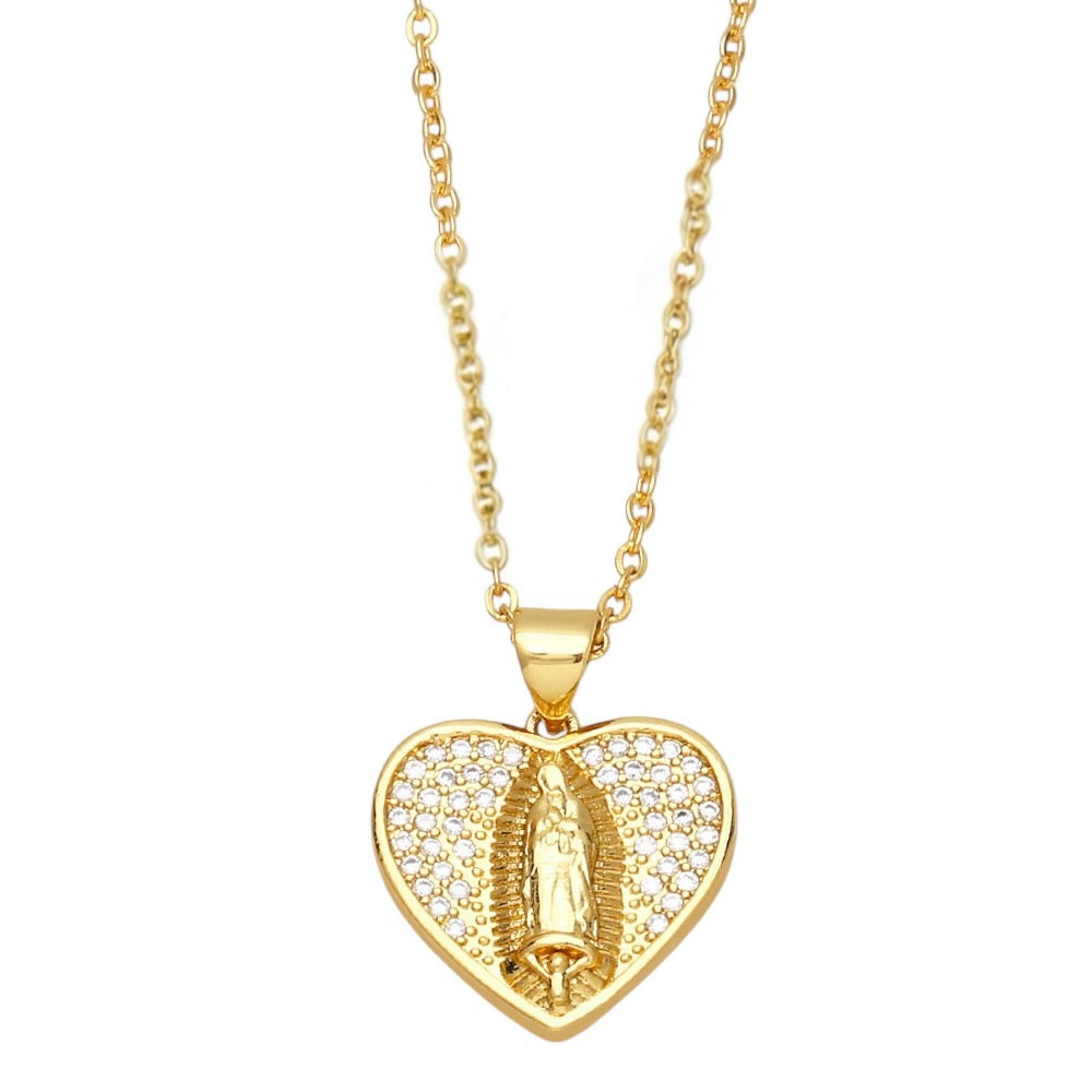 Sacred Heart Virgin Mary Necklace – Gold Plated